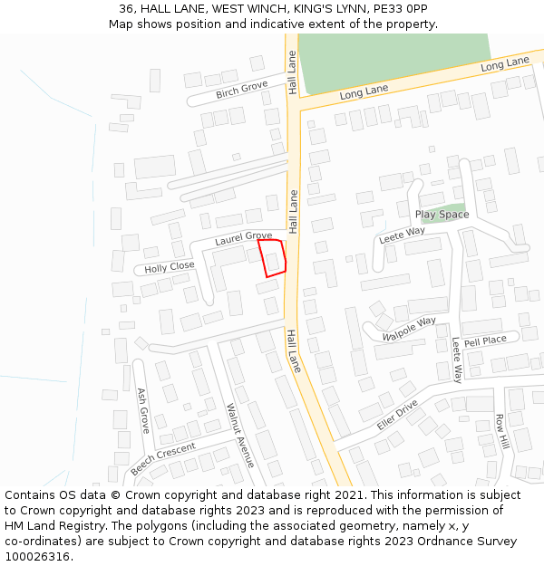 36, HALL LANE, WEST WINCH, KING'S LYNN, PE33 0PP: Location map and indicative extent of plot