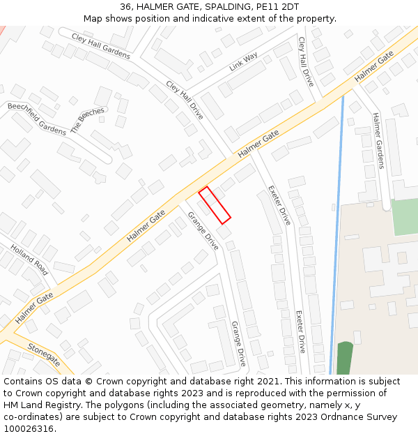 36, HALMER GATE, SPALDING, PE11 2DT: Location map and indicative extent of plot