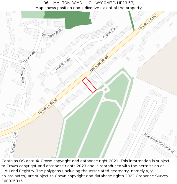 36, HAMILTON ROAD, HIGH WYCOMBE, HP13 5BJ: Location map and indicative extent of plot