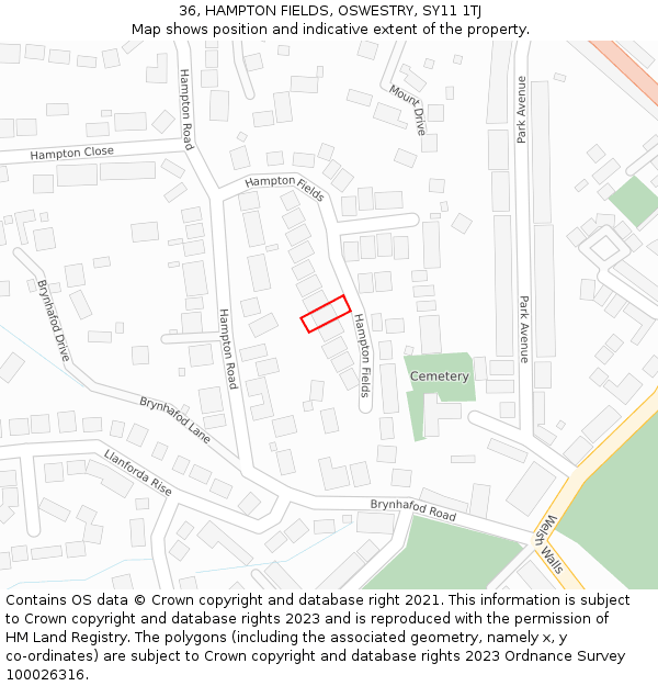 36, HAMPTON FIELDS, OSWESTRY, SY11 1TJ: Location map and indicative extent of plot