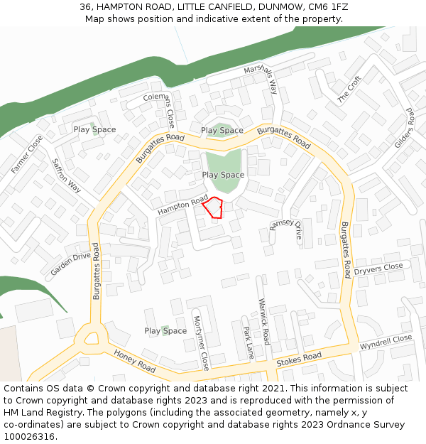 36, HAMPTON ROAD, LITTLE CANFIELD, DUNMOW, CM6 1FZ: Location map and indicative extent of plot