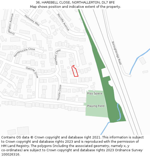 36, HAREBELL CLOSE, NORTHALLERTON, DL7 8FE: Location map and indicative extent of plot