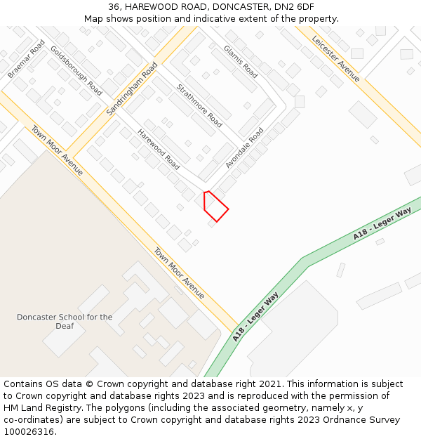 36, HAREWOOD ROAD, DONCASTER, DN2 6DF: Location map and indicative extent of plot