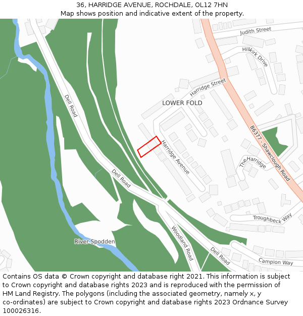 36, HARRIDGE AVENUE, ROCHDALE, OL12 7HN: Location map and indicative extent of plot