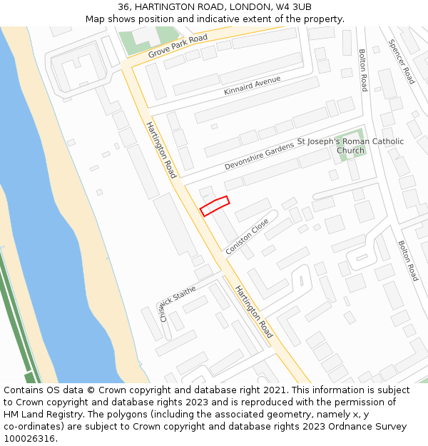 36, HARTINGTON ROAD, LONDON, W4 3UB: Location map and indicative extent of plot