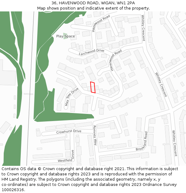 36, HAVENWOOD ROAD, WIGAN, WN1 2PA: Location map and indicative extent of plot