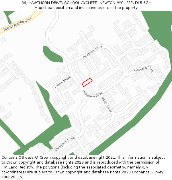 36, HAWTHORN DRIVE, SCHOOL AYCLIFFE, NEWTON AYCLIFFE, DL5 6GH: Location map and indicative extent of plot