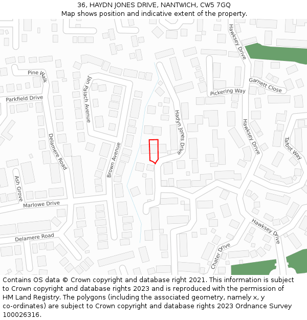 36, HAYDN JONES DRIVE, NANTWICH, CW5 7GQ: Location map and indicative extent of plot