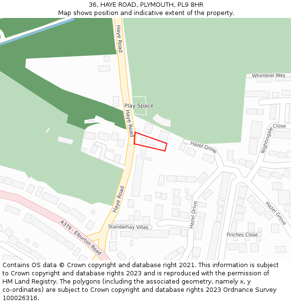 36, HAYE ROAD, PLYMOUTH, PL9 8HR: Location map and indicative extent of plot