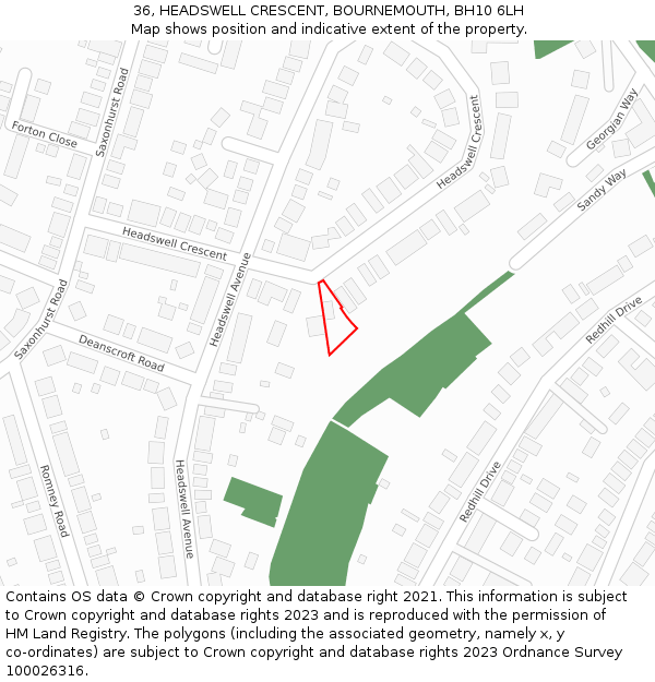 36, HEADSWELL CRESCENT, BOURNEMOUTH, BH10 6LH: Location map and indicative extent of plot