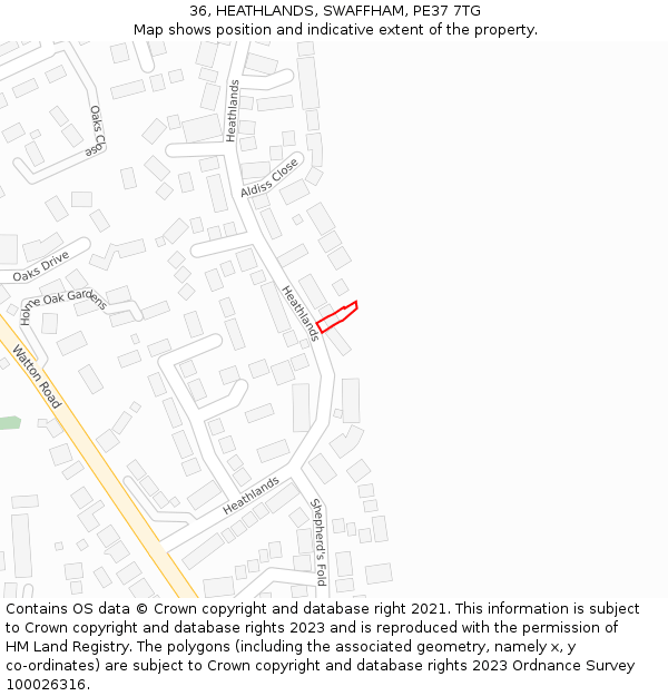 36, HEATHLANDS, SWAFFHAM, PE37 7TG: Location map and indicative extent of plot