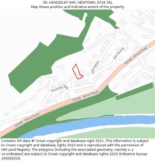 36, HENDIDLEY WAY, NEWTOWN, SY16 2AL: Location map and indicative extent of plot