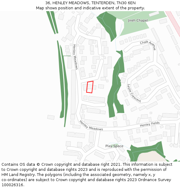 36, HENLEY MEADOWS, TENTERDEN, TN30 6EN: Location map and indicative extent of plot