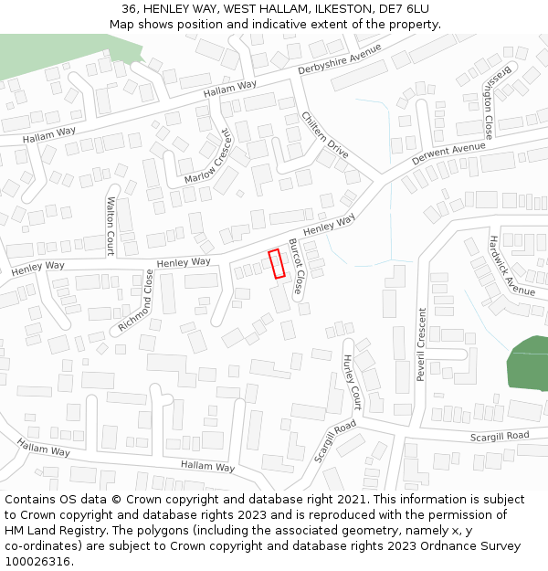 36, HENLEY WAY, WEST HALLAM, ILKESTON, DE7 6LU: Location map and indicative extent of plot