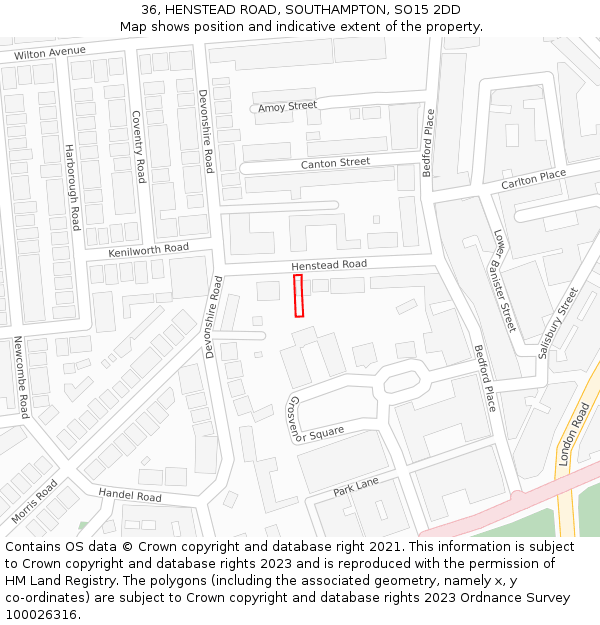 36, HENSTEAD ROAD, SOUTHAMPTON, SO15 2DD: Location map and indicative extent of plot