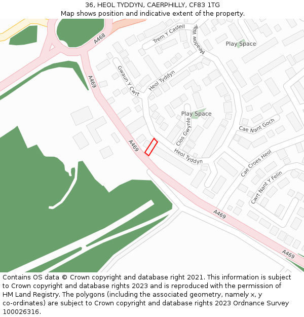 36, HEOL TYDDYN, CAERPHILLY, CF83 1TG: Location map and indicative extent of plot
