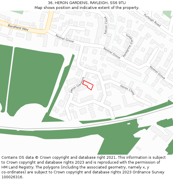 36, HERON GARDENS, RAYLEIGH, SS6 9TU: Location map and indicative extent of plot