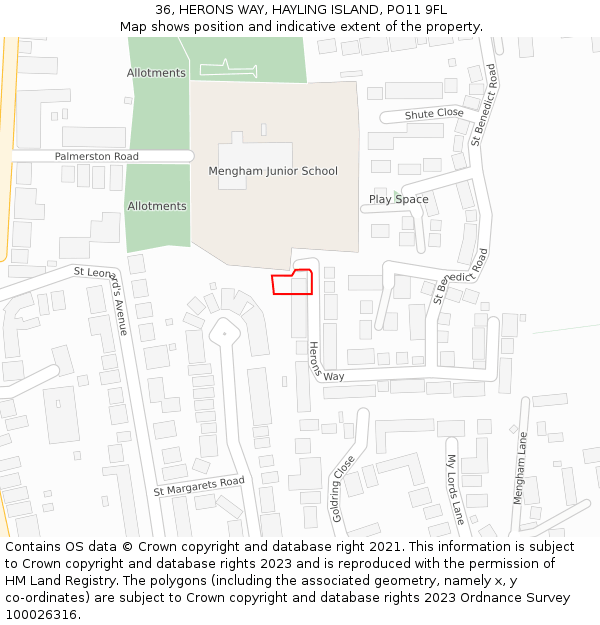 36, HERONS WAY, HAYLING ISLAND, PO11 9FL: Location map and indicative extent of plot