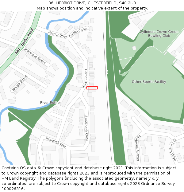 36, HERRIOT DRIVE, CHESTERFIELD, S40 2UR: Location map and indicative extent of plot