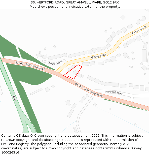 36, HERTFORD ROAD, GREAT AMWELL, WARE, SG12 9RX: Location map and indicative extent of plot