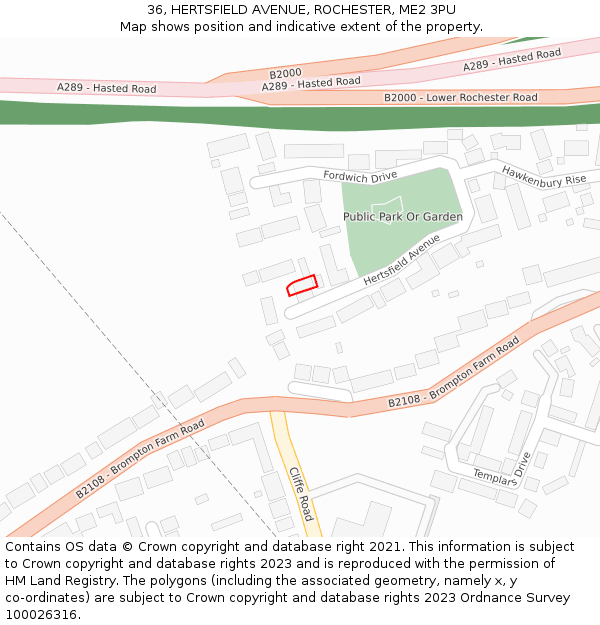 36, HERTSFIELD AVENUE, ROCHESTER, ME2 3PU: Location map and indicative extent of plot