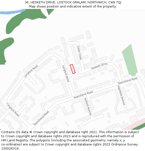 36, HESKETH DRIVE, LOSTOCK GRALAM, NORTHWICH, CW9 7QJ: Location map and indicative extent of plot