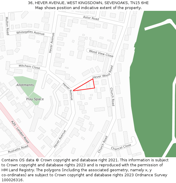 36, HEVER AVENUE, WEST KINGSDOWN, SEVENOAKS, TN15 6HE: Location map and indicative extent of plot