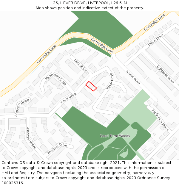 36, HEVER DRIVE, LIVERPOOL, L26 6LN: Location map and indicative extent of plot