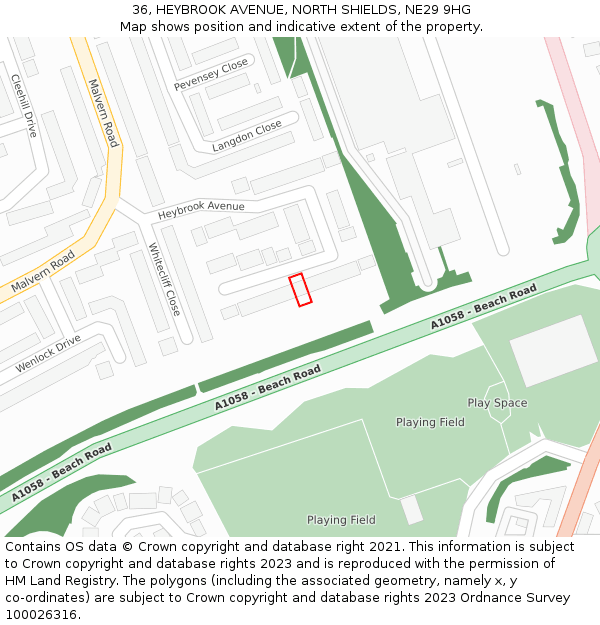 36, HEYBROOK AVENUE, NORTH SHIELDS, NE29 9HG: Location map and indicative extent of plot