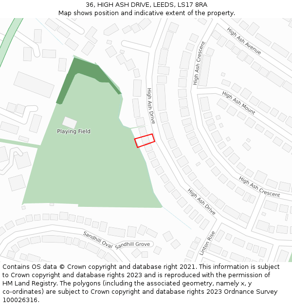 36, HIGH ASH DRIVE, LEEDS, LS17 8RA: Location map and indicative extent of plot