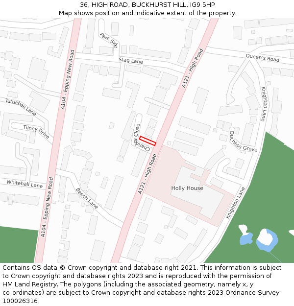 36, HIGH ROAD, BUCKHURST HILL, IG9 5HP: Location map and indicative extent of plot