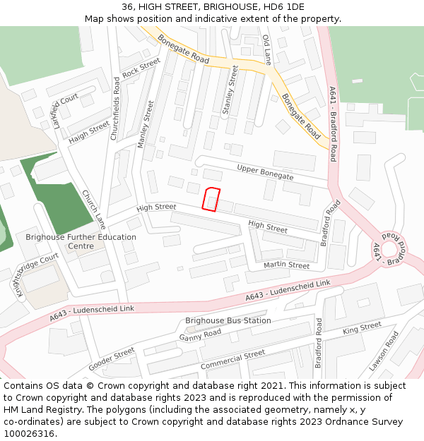 36, HIGH STREET, BRIGHOUSE, HD6 1DE: Location map and indicative extent of plot