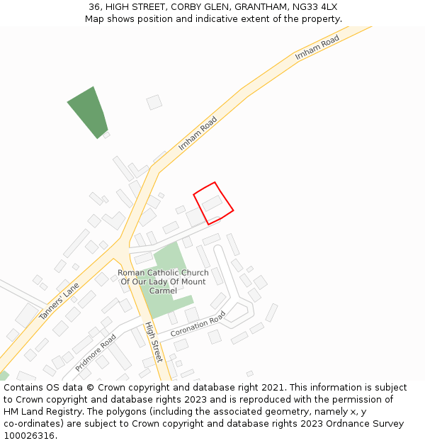 36, HIGH STREET, CORBY GLEN, GRANTHAM, NG33 4LX: Location map and indicative extent of plot