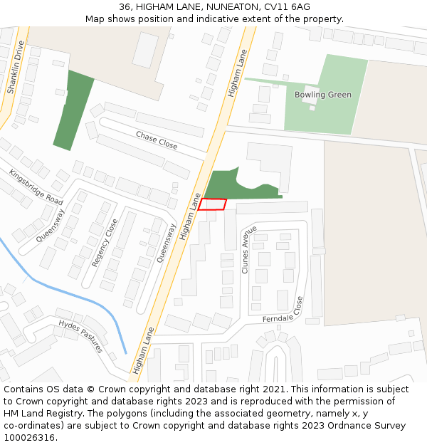 36, HIGHAM LANE, NUNEATON, CV11 6AG: Location map and indicative extent of plot