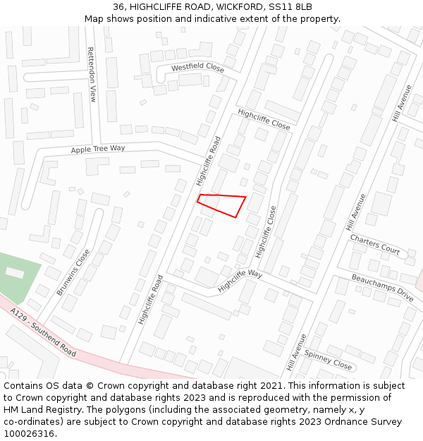 36, HIGHCLIFFE ROAD, WICKFORD, SS11 8LB: Location map and indicative extent of plot