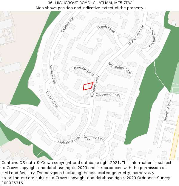 36, HIGHGROVE ROAD, CHATHAM, ME5 7PW: Location map and indicative extent of plot