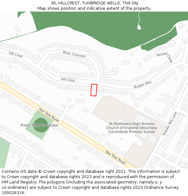 36, HILLCREST, TUNBRIDGE WELLS, TN4 0AJ: Location map and indicative extent of plot