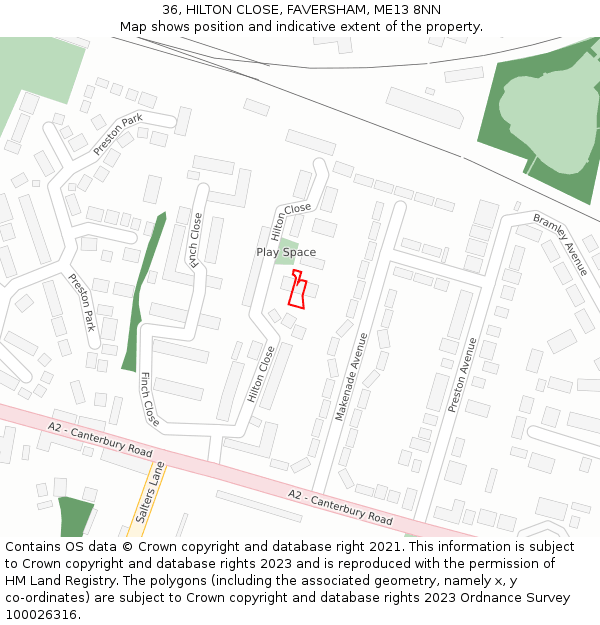 36, HILTON CLOSE, FAVERSHAM, ME13 8NN: Location map and indicative extent of plot