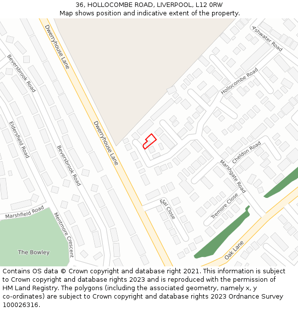 36, HOLLOCOMBE ROAD, LIVERPOOL, L12 0RW: Location map and indicative extent of plot
