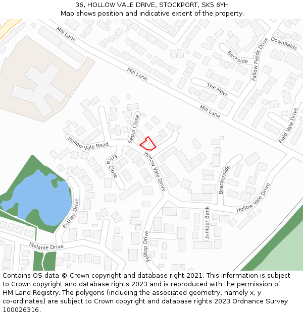36, HOLLOW VALE DRIVE, STOCKPORT, SK5 6YH: Location map and indicative extent of plot