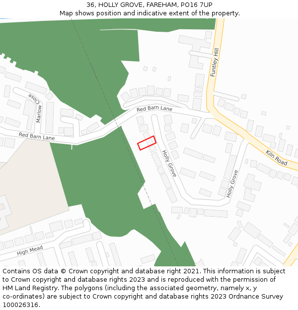 36, HOLLY GROVE, FAREHAM, PO16 7UP: Location map and indicative extent of plot