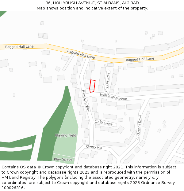 36, HOLLYBUSH AVENUE, ST ALBANS, AL2 3AD: Location map and indicative extent of plot
