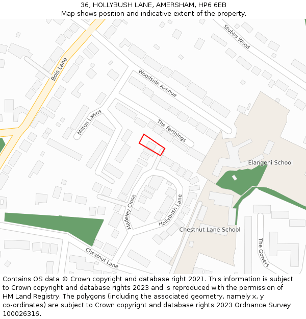 36, HOLLYBUSH LANE, AMERSHAM, HP6 6EB: Location map and indicative extent of plot