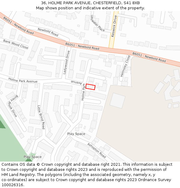 36, HOLME PARK AVENUE, CHESTERFIELD, S41 8XB: Location map and indicative extent of plot