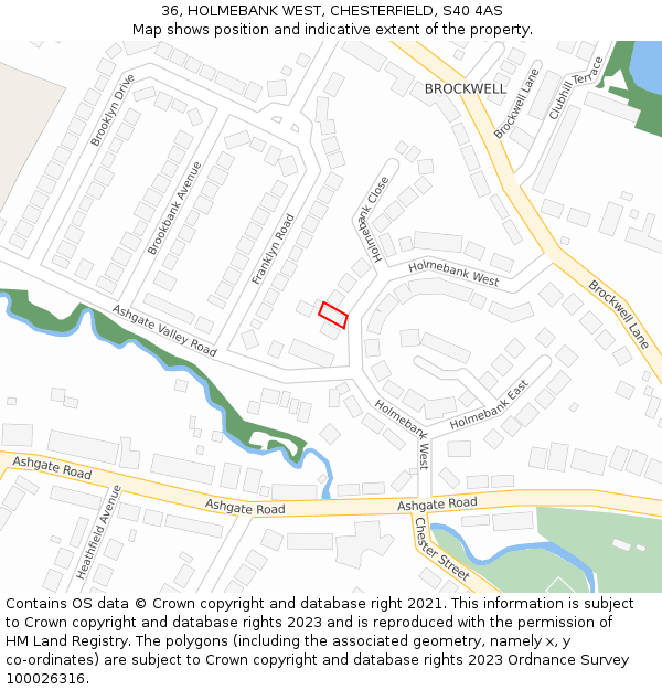 36, HOLMEBANK WEST, CHESTERFIELD, S40 4AS: Location map and indicative extent of plot