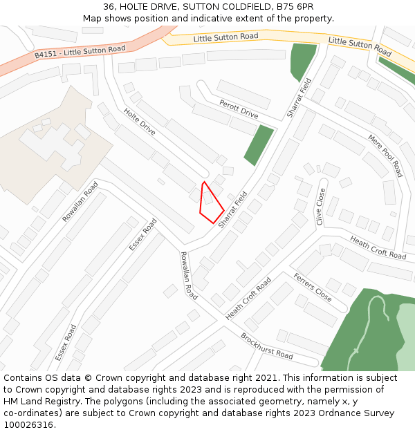 36, HOLTE DRIVE, SUTTON COLDFIELD, B75 6PR: Location map and indicative extent of plot