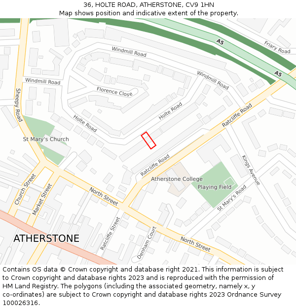 36, HOLTE ROAD, ATHERSTONE, CV9 1HN: Location map and indicative extent of plot