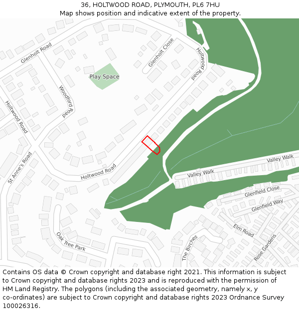 36, HOLTWOOD ROAD, PLYMOUTH, PL6 7HU: Location map and indicative extent of plot