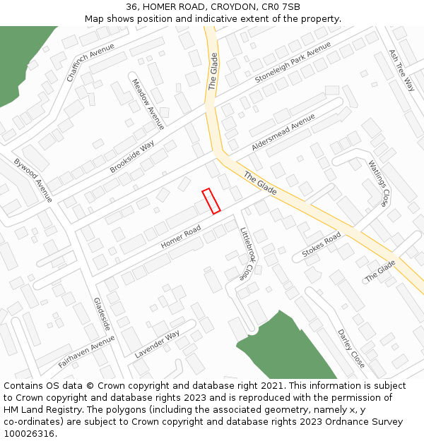 36, HOMER ROAD, CROYDON, CR0 7SB: Location map and indicative extent of plot