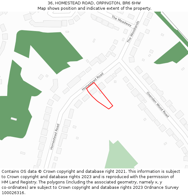 36, HOMESTEAD ROAD, ORPINGTON, BR6 6HW: Location map and indicative extent of plot
